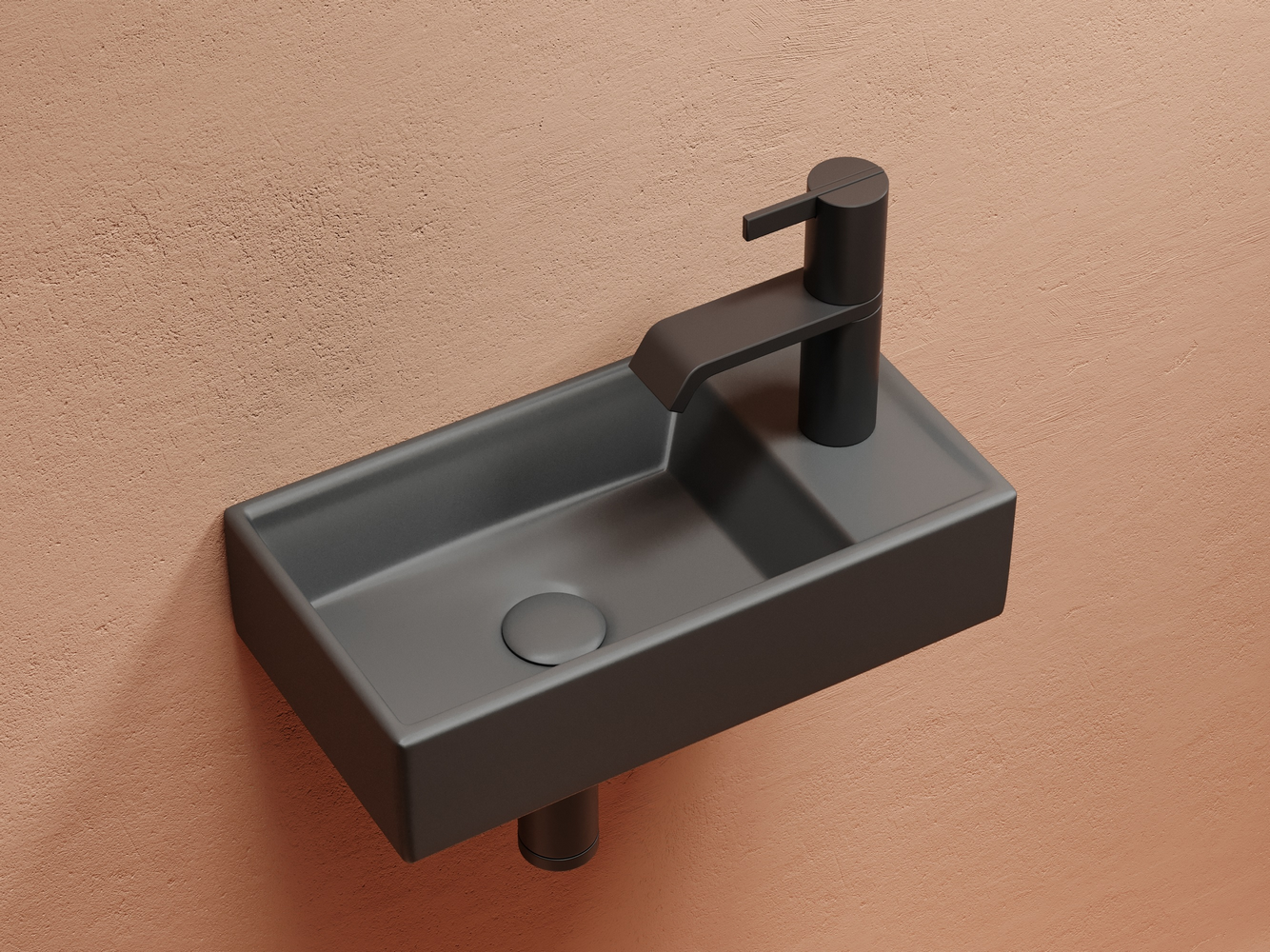Умывальник подвесной прямоугольный (чаша слева, отверстие под смеситель справа) цвет темный антрацит матовый Элемент (Element) 407x217x100, артикул CN6051LMDH