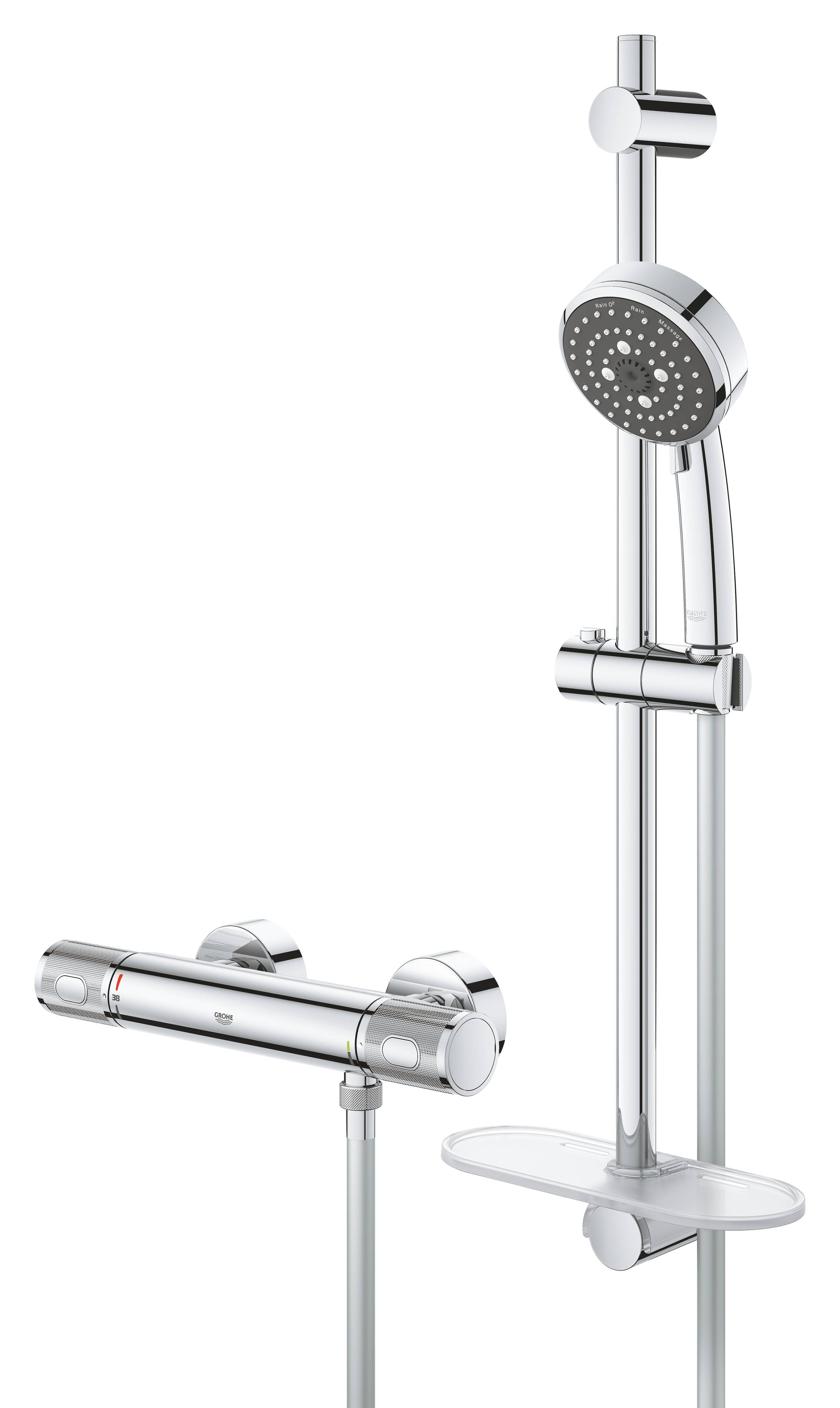 Термостат для душа внешнего монтажа GROHE Precision Feel с душевым гарнитуром, хром (34791000) Термостат для душа внешнего монтажа GROHE Precision Feel с душевым гарнитуром, хром (34791000)