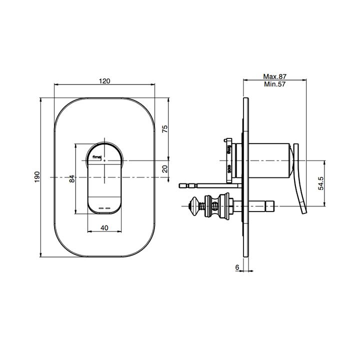 Смеситель для душа, Fima Carlo Frattini, Flo', тип открывания воды-однорычажный, монтаж-настенный встраиваемый, с переключателем на 2 источника, внутренняя часть-необходимо заказать, цвет-хром
