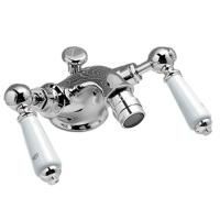 Devon Dandy Смеситель для биде на 1 отв., с донным клапаном, c ручками белыми, цвет: хром