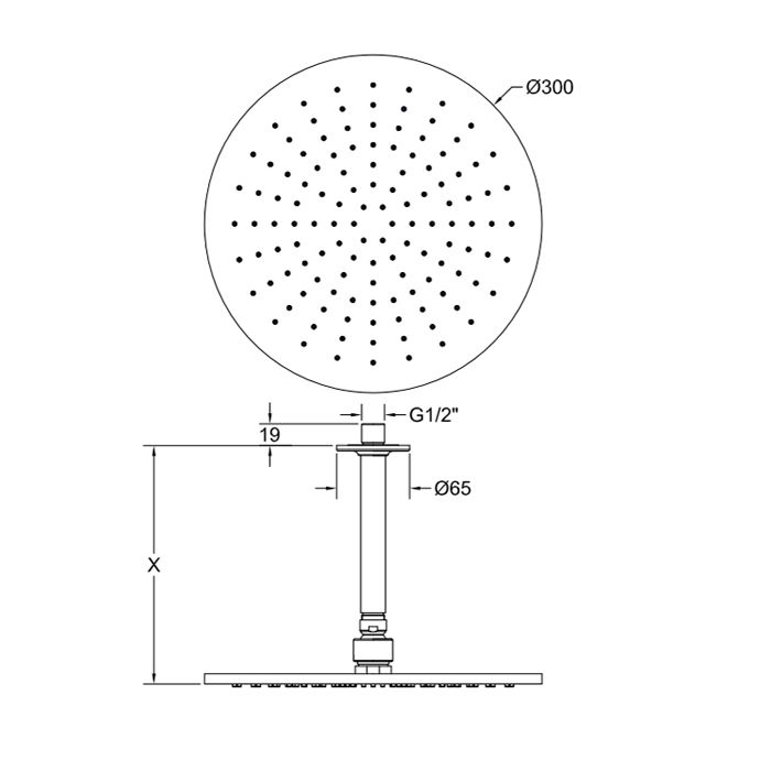GESSI INCISO Потолочная душевая головка шарнирная на 1/2",Ø300мм, цвет: Black XL