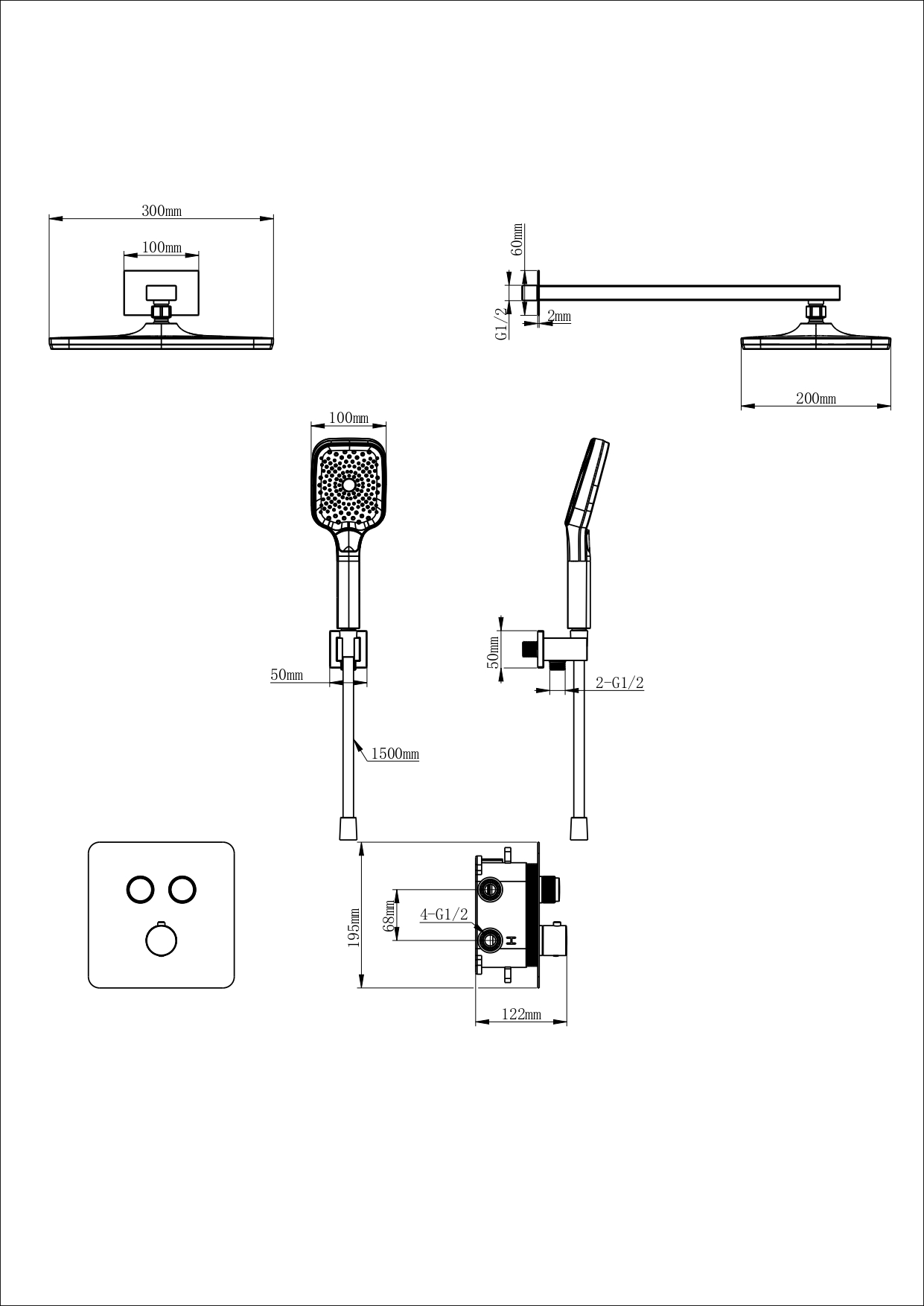 Душевая система с термостатом встраиваемая WONZON & WOGHAND, Брашированное золото (WW-B4003-BG)