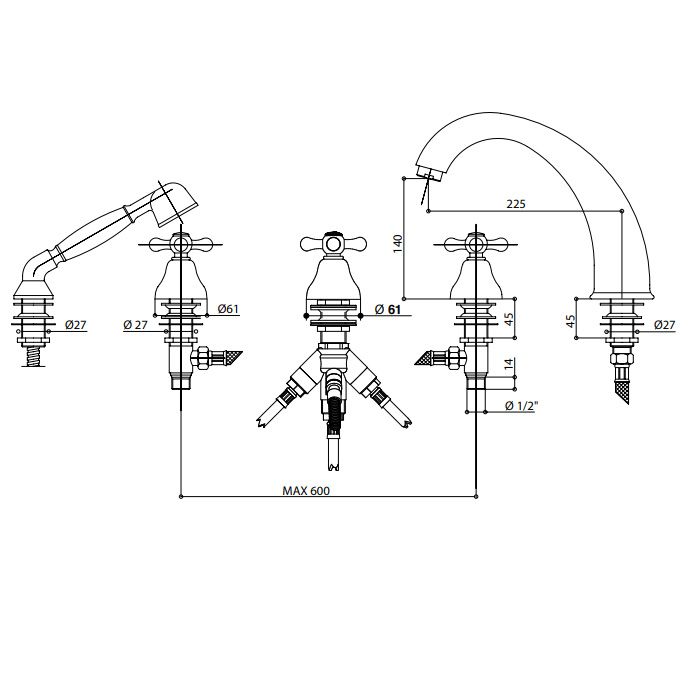 Bongio Axel Смеситель для ванны, цвет хром