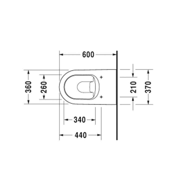 Duravit ME by Starck Унитаз напольный пристенный вариант,  включая крепление, сток горизонтальный, 4,5 л., 370x600мм, Цвет: Белый