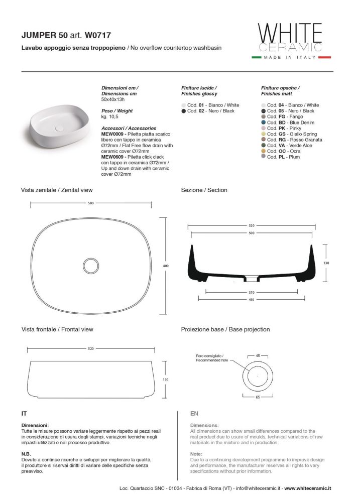 White Ceramic Jumper, накладная прямоугольная раковина 50x40x13h см, цвет черный матовый, артикул W071705