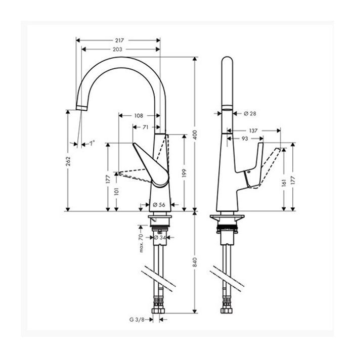 Смеситель для кухни, Hansgrohe, Talis M51, тип открывания воды-однорычажный, тип регулирования воды-керамический картридж, монтаж-на раковину/столешницу, отверстия для монтажа-1, высота, мм-400, вынос излива, мм-213, тип излива-выдвижной, поворотный 110°  Смеситель для кухни, Hansgrohe, Talis M51, тип открывания воды-однорычажный, тип регулирования воды-керамический картридж, монтаж-на раковину/столешницу, отверстия для монтажа-1, высота, мм-400, вынос излива, мм-213, тип излива-выдвижной, поворотный 110°