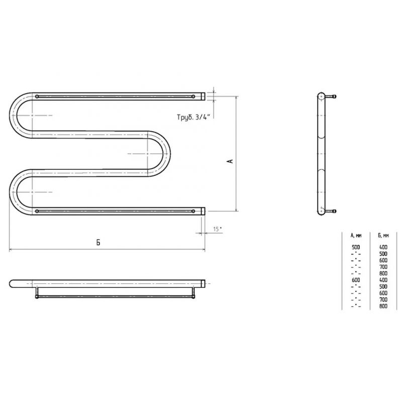 Водяной полотенцесушитель Тругор М 3/4 60x40 с полкой Хром