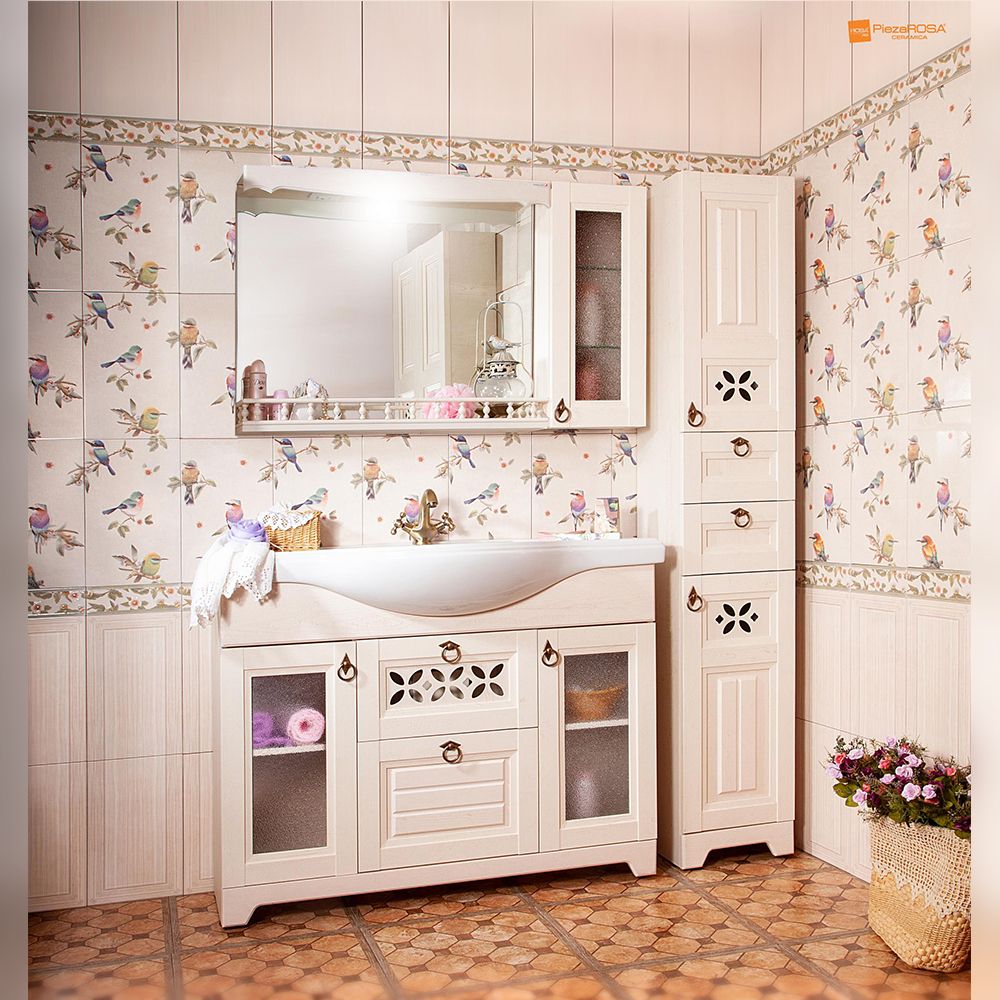 Зеркало со шкафчиком и балюстрадой Бриклаер КАНТРИ 115SB, бежевый дуб прованс, артикул КАНТРИ 115SB