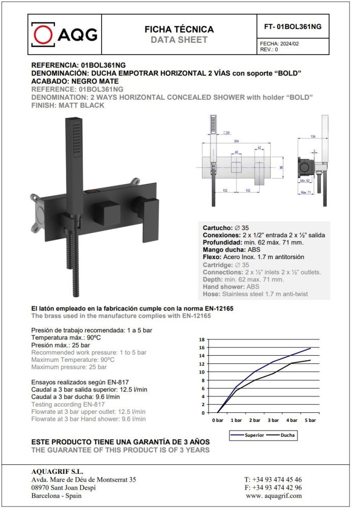 AQG Bold, душевой комплект EC240 на 2-3 потребителя, с настенным кронштейном, цвет черный матовый, артикул 19BOLEC24005