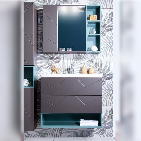 Комплект мебели для ванной Бриклаер КРИСТАЛЛ 80ZSN, графит/муссон