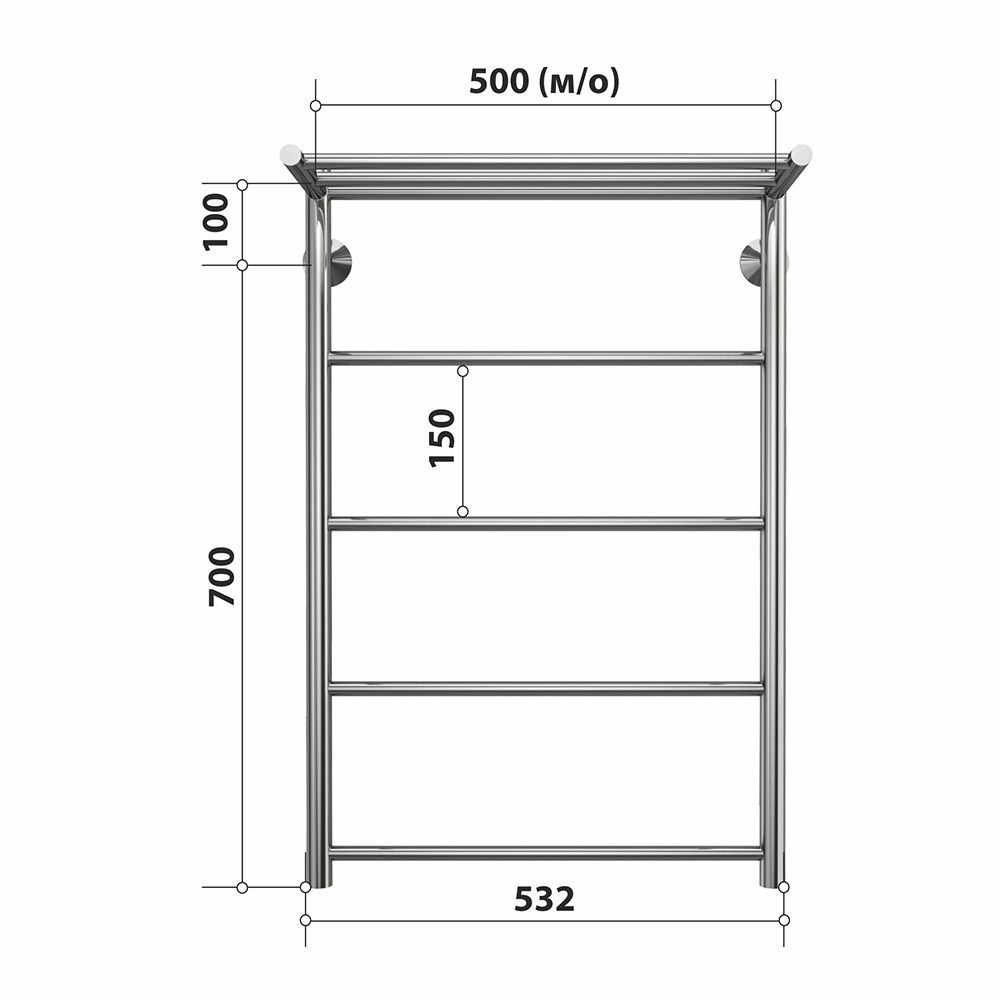 Полотенцесушитель водяной с полкой Stelmix 80x50 см, прямой с полкой