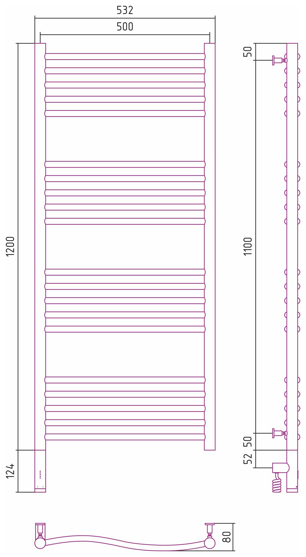 Полотенцесушитель электрический ФЛЮИД 3.0 1200х500 МЭМ левый (Без покрытия)