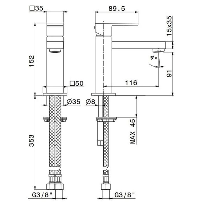 Однорычажный смеситель для раковины FUTURA, без донного клапана 3/8, хром