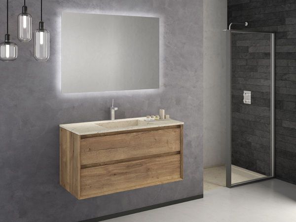 IBX Luxor 100 см: тумба (2 ящика) и белая керамическая раковина, цвет мебели нило