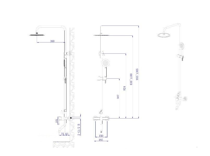 Душевая система с изливом RUSH Santiago (SUS1116-40Black), артикул SUS1116-40Black