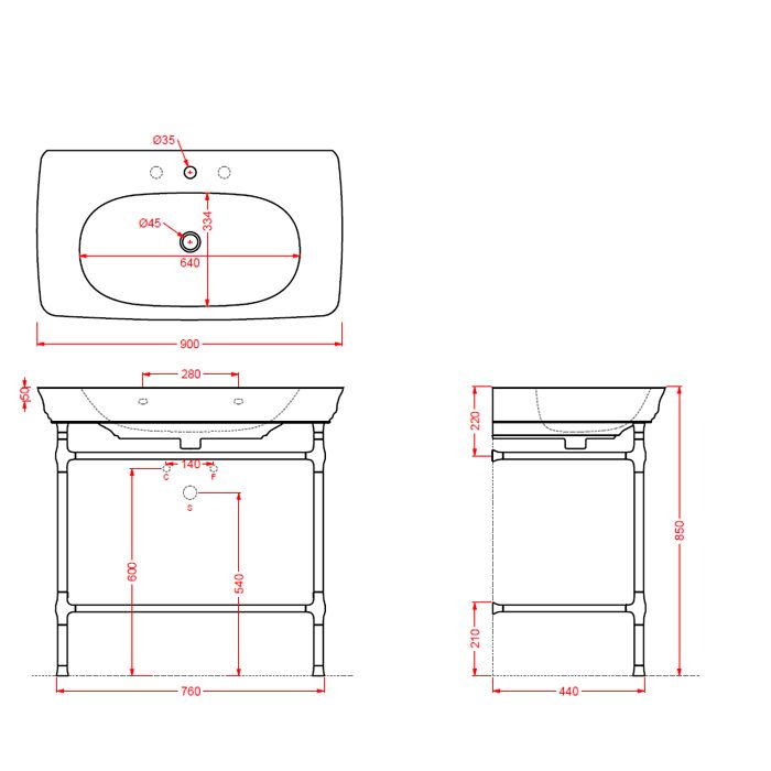 Artceram CIVITAS Металическая структура Quadra 76х44хh80,5см для раковины 90, цвет: розовое золото