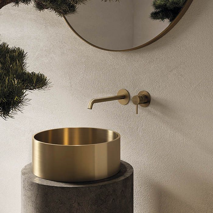 Newform X-STEEL 316 Смеситель для раковины настенный, без донного клапана, излив 239мм, наружная часть, (для 27852) цвет: PVD Brushed pale gold, артикул 69630EX.59.098