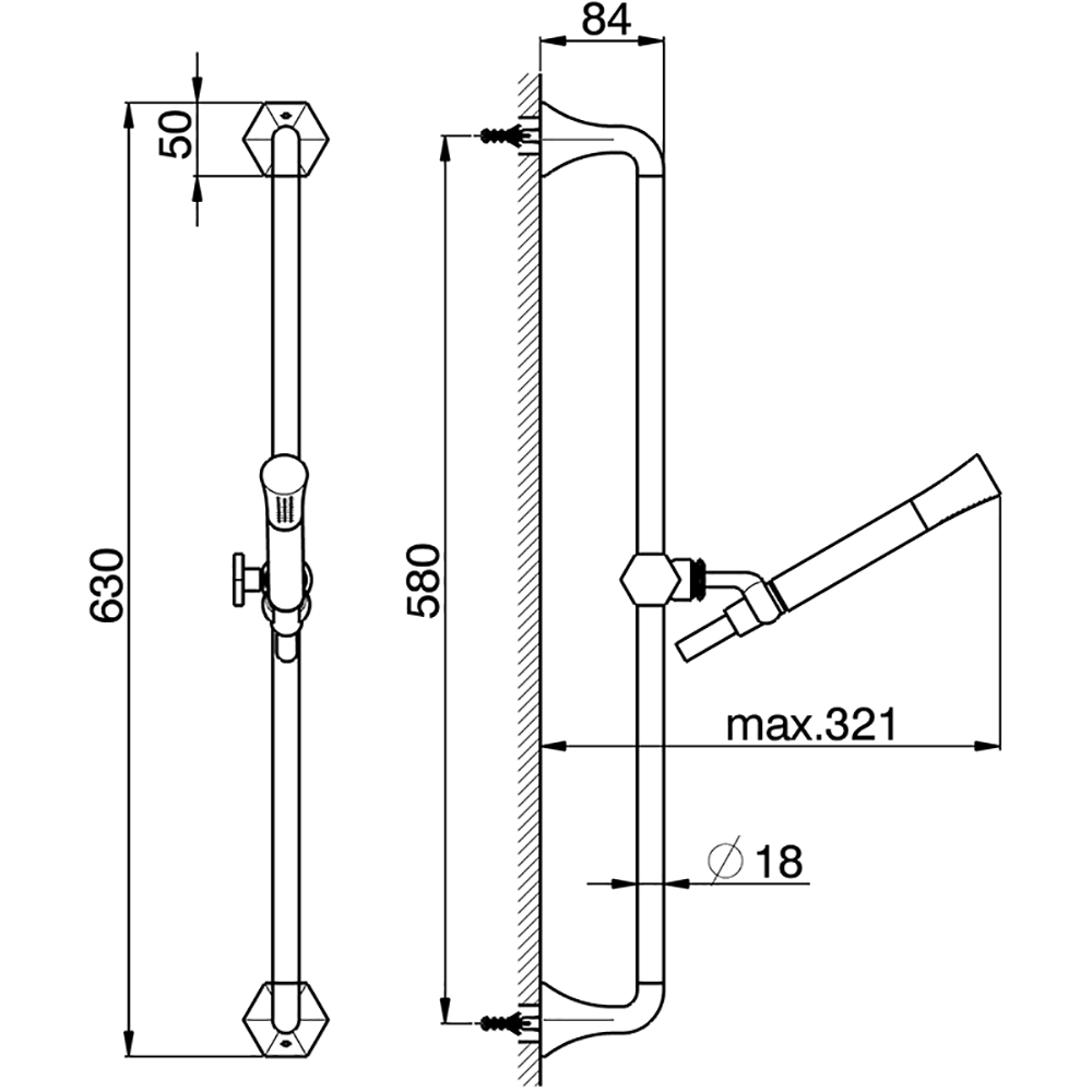 CISAL Cherie Душевой гарнитур:ручная лейка,шланг 150 см,штанга 60 cм, цвет хром