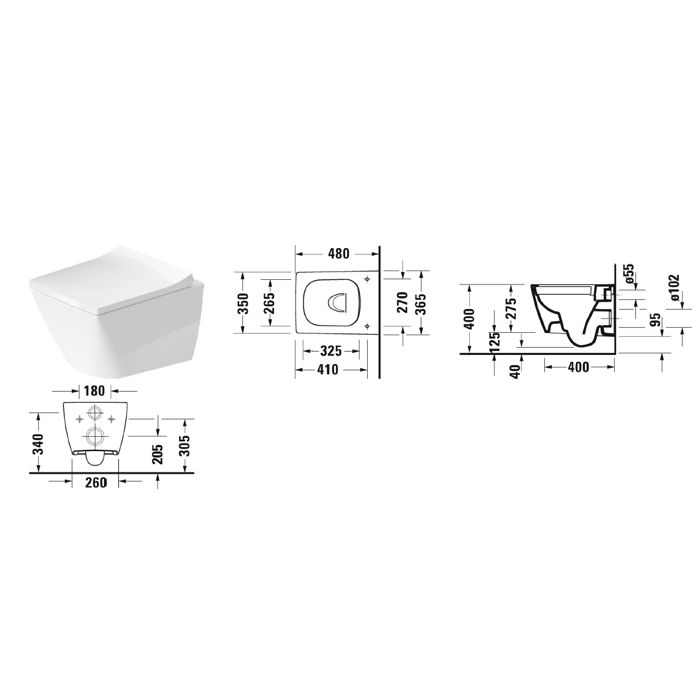 Duravit Viu Унитаз подвесной безободковый 370х480мм, покр. WonderGliss, цвет белый