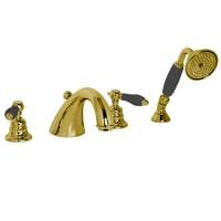 Fima Carlo Frattini Herend Смеситель на борт ванны, на 4 отв., с ручным душем, черные ручки, цвет: золото Fima Carlo Frattini Herend Смеситель на борт ванны, на 4 отв., с ручным душем, черные ручки, цвет: золото