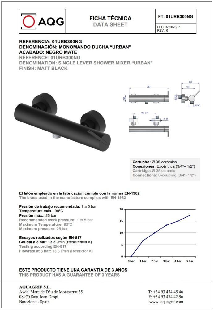 AQG Urban, однорычажный смеситель для душа без набора для душа, цвет черный матовый, артикул 01URB300NG