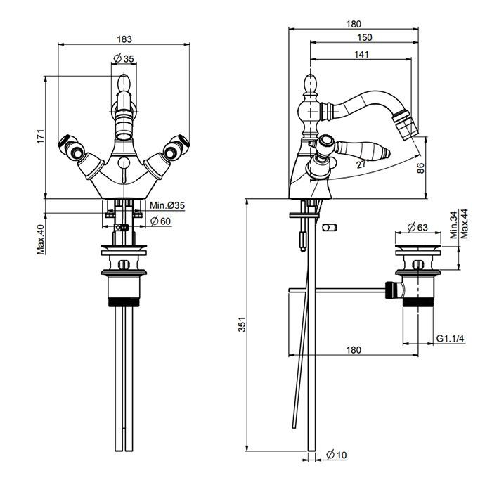 Fima Carlo Frattini Herend Смеситель для биде, на 1 отв., с донным клапаном, цвет: хром