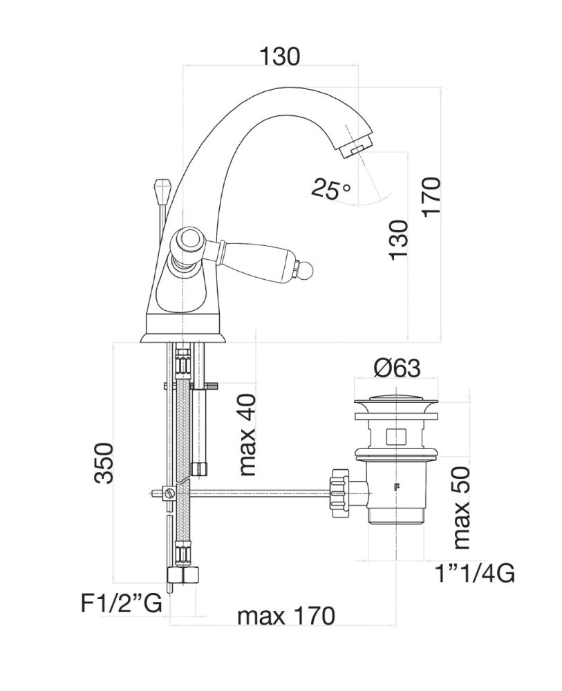 Смеситель для раковины Fiore COLONIALE 02CR0623, хром, артикул 02CR0623