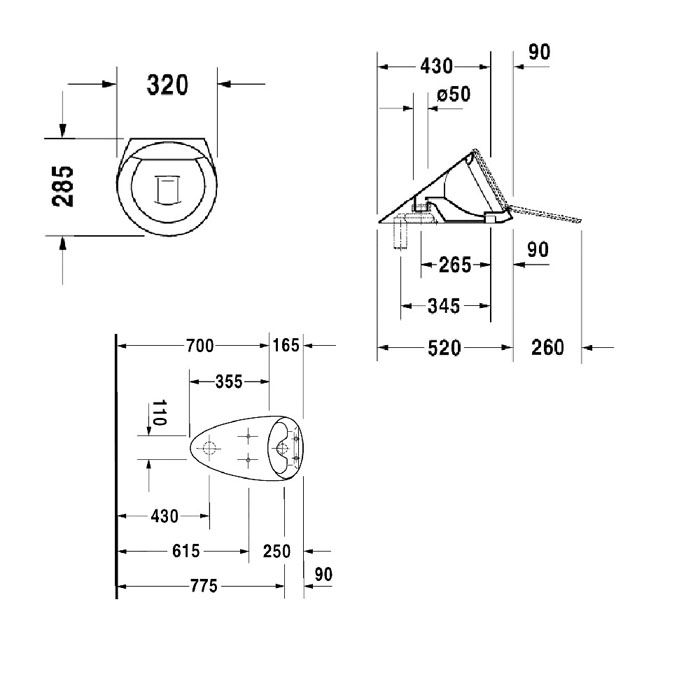 Duravit Starck 1 Писсуар 320х285 мм, скрытый подвод воды, без "мухи" включая крепление, с отверстиями для крышки,цвет: белый