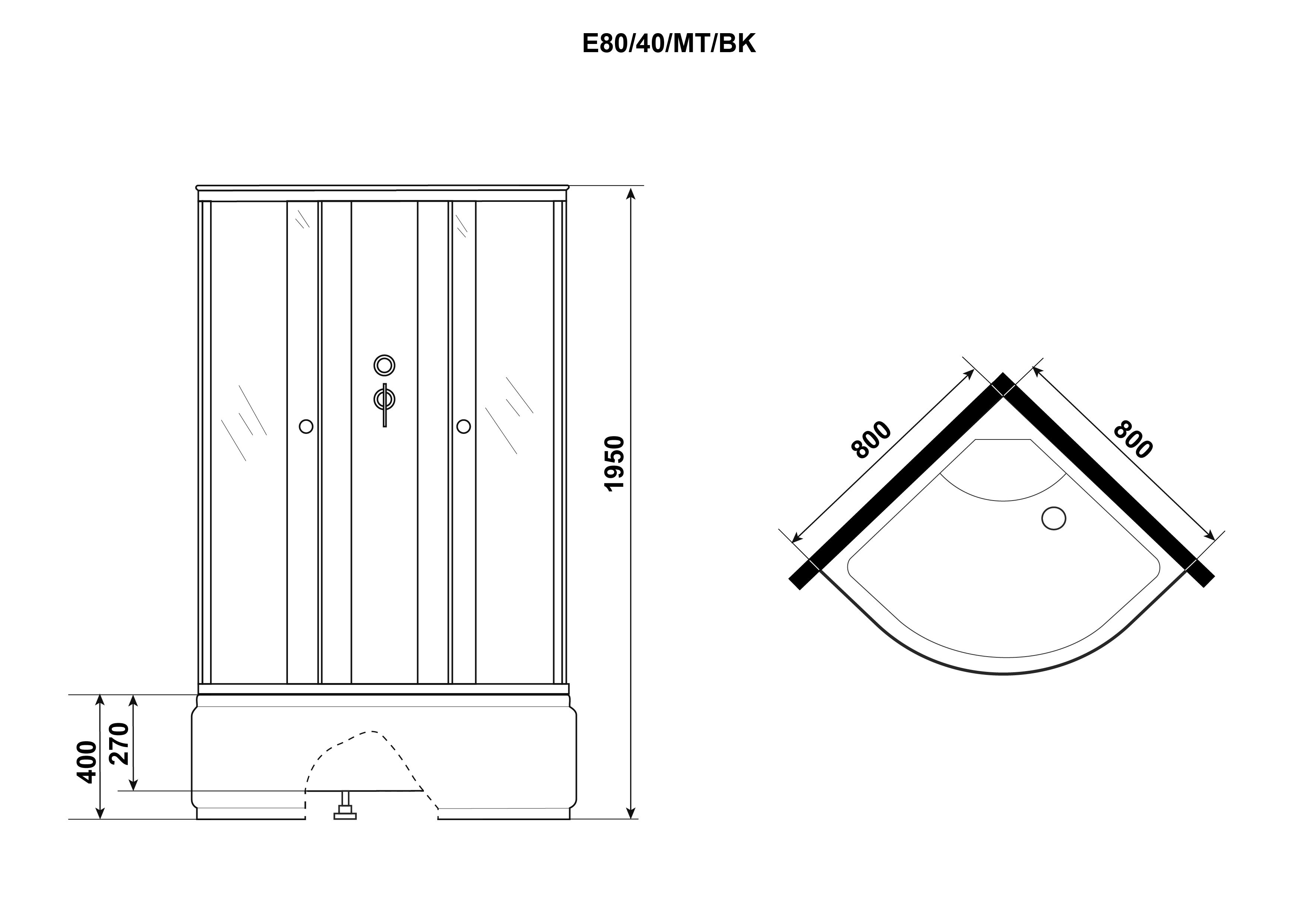 Душевая кабина Niagara Eco E80/40/MT/BK (80х80х195) высокий поддон(40см),стекло матовое,4 места