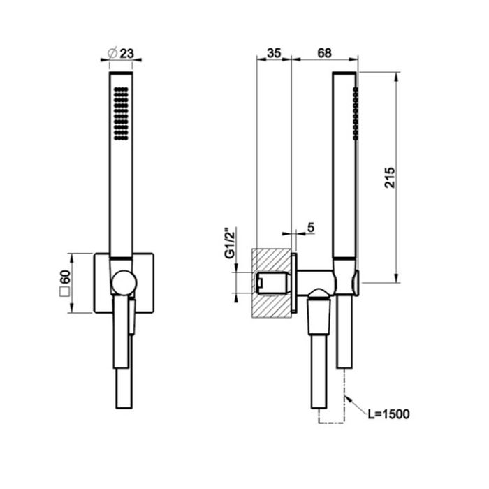 GESSI  INVERSO  Душевой комплект, состоящий из вывода воды, ручного душа ,шланг 1,50 м цвет: Copper Brushed PVD