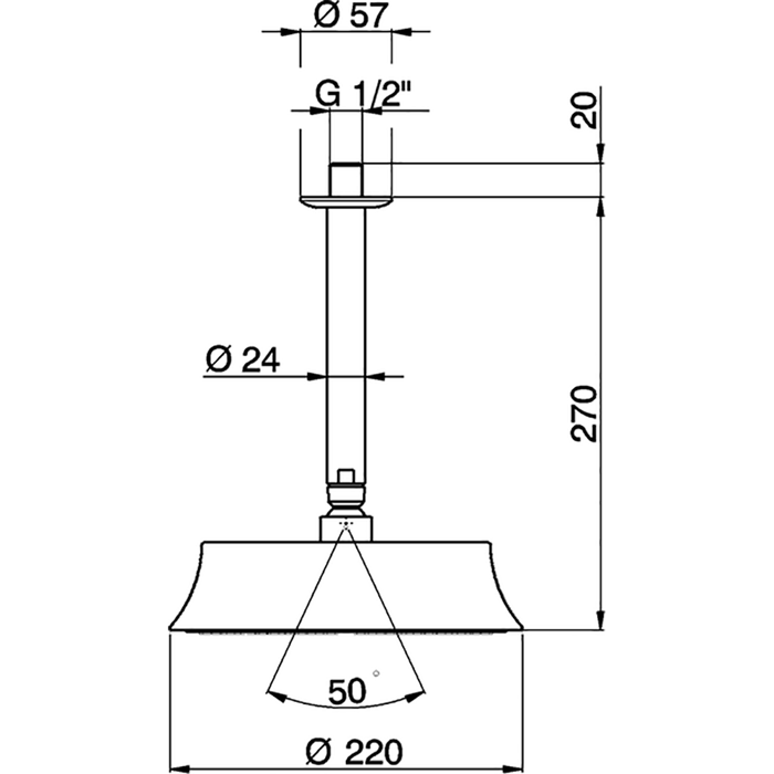 CISAL Shower Верхний душ D220 мм с потолочным держателем L270 мм, цвет золото