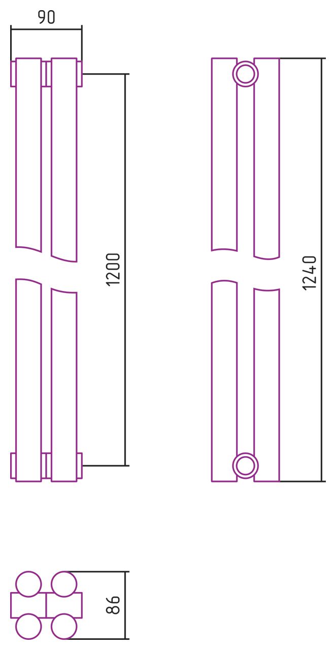 Отопительный радиатор ЭСТЕТ-11 н/ж 1200х90 / 2 сек (Матовый БЕЛЫЙ)