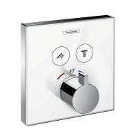 HG ShowerSelect Встраиваемый термостат для душа, 2 источника с кнопками вкл/выкл., (внешняя часть) стекло, цвет: белый/хром HG ShowerSelect Встраиваемый термостат для душа, 2 источника с кнопками вкл/выкл., (внешняя часть) стекло, цвет: белый/хром