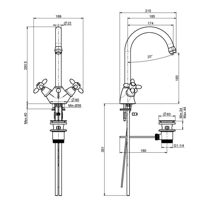 FIMA|Carlo Frattini Olivia Смеситель для раковины, на 1 отверстие, вращающийся излив, с донным клапаном, цвет хром