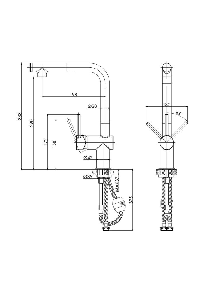 Смеситель для кухни Cersanit FLAVIS однорычажный с выдвижным изливом два режима сатин (68238), артикул 68238