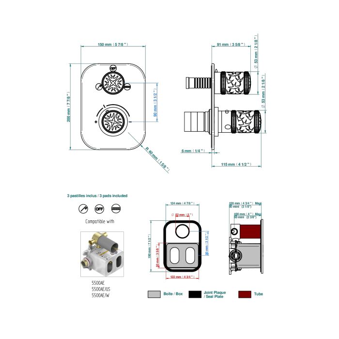 THG Встраиваемая часть термостатического смесителя, с переключателем на 2 положения THG Встраиваемая часть термостатического смесителя, с переключателем на 2 положения