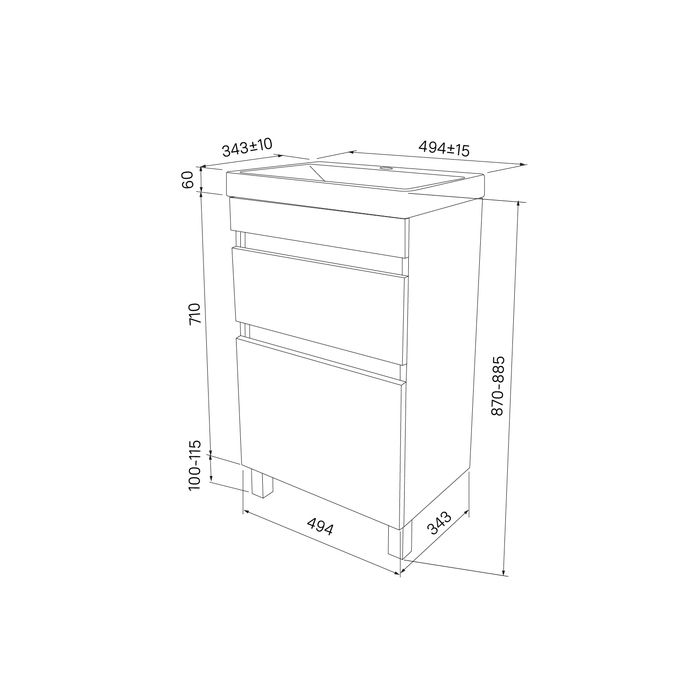 Тумба с умывальником IDDIS напольная с ящиками, белая, 50 см, Zodiac. Подходит ум. 3505000i28 (ZOD5CBFi95K), артикул ZOD5CBFi95K