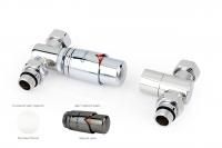 Автоматический терморегулятор прямой G 1/2" НР х G 3/4" НГ (набор) (Матовый белый - Чёрный хром)