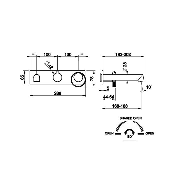 Gessi Anello Встраиваемый однорычажный смеситель на 2 выхода с перекл. и изливом (внешние части), цвет: хром
