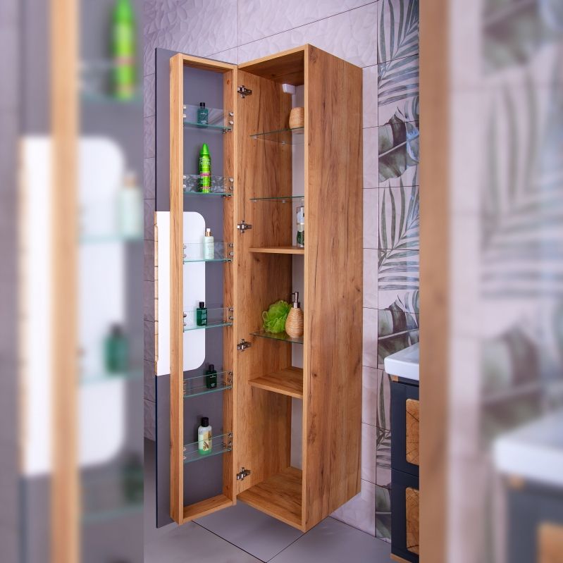 Шкаф пенал Бриклаер Форест 35 подвесной Антрацит со вставкой Пенёк