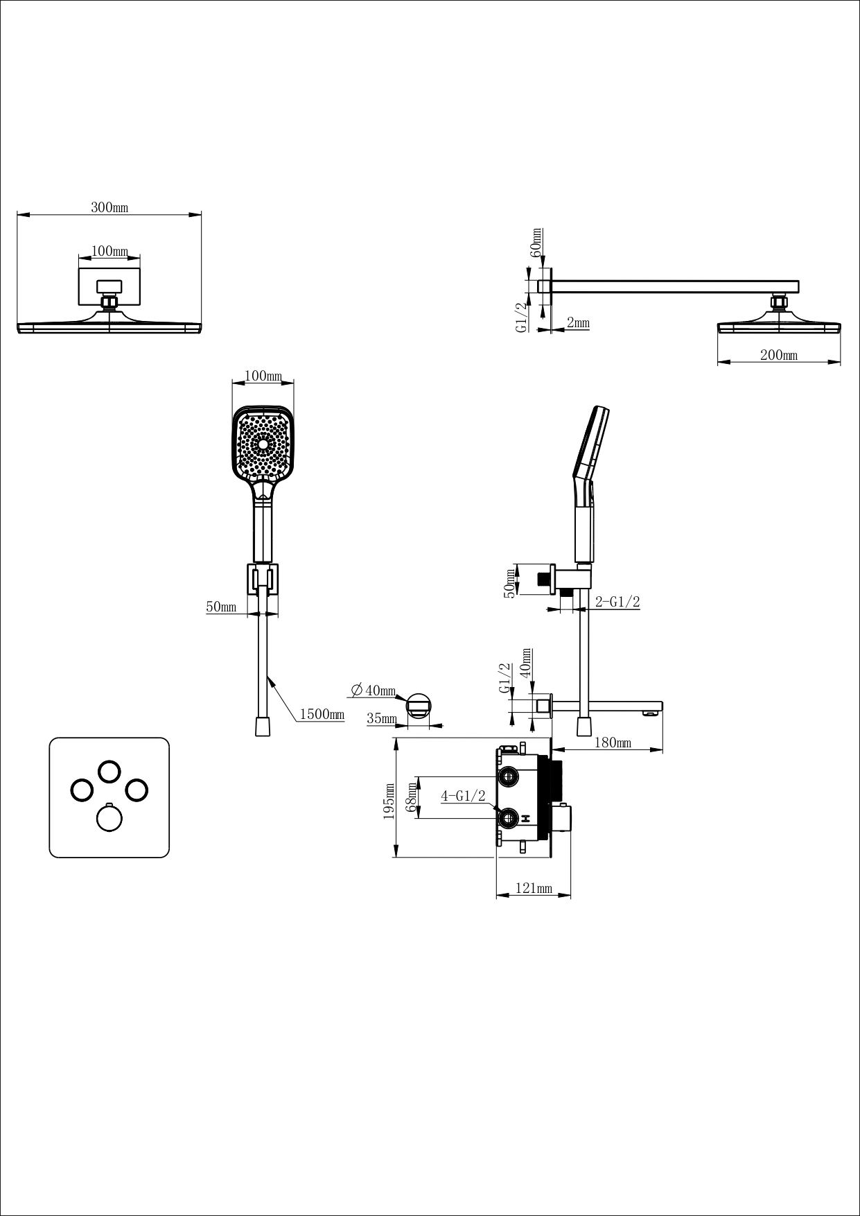 Душевая система с термостатом встраиваемая WONZON & WOGHAND, Темный графит (WW-B4005-BGG)