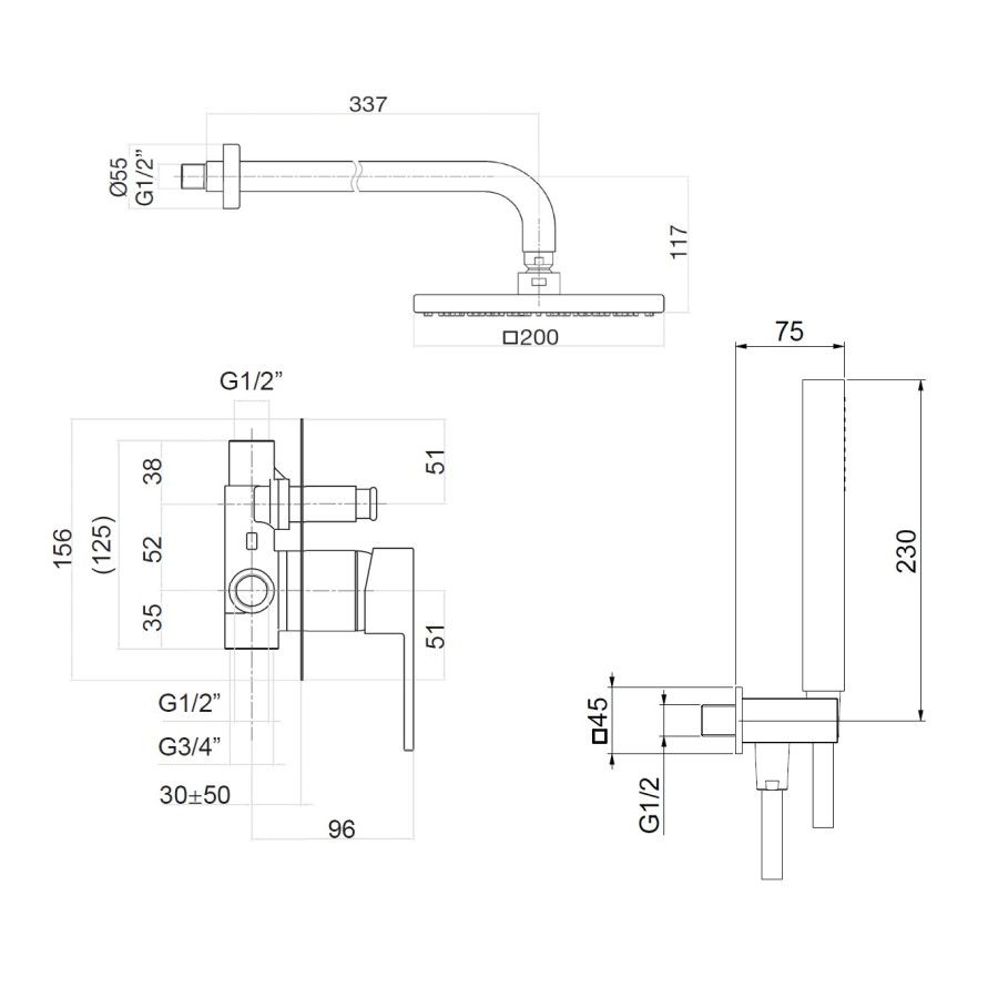 Душевая система встраиваемая Webert Pegaso PE890103794, матовое золото