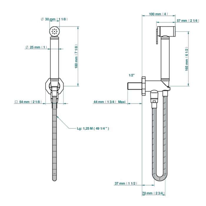 THG Les Ondes Гигиенический душ с настенным держателем с подводом воды и шлангом 1250 мм., цвет Soft matt gold