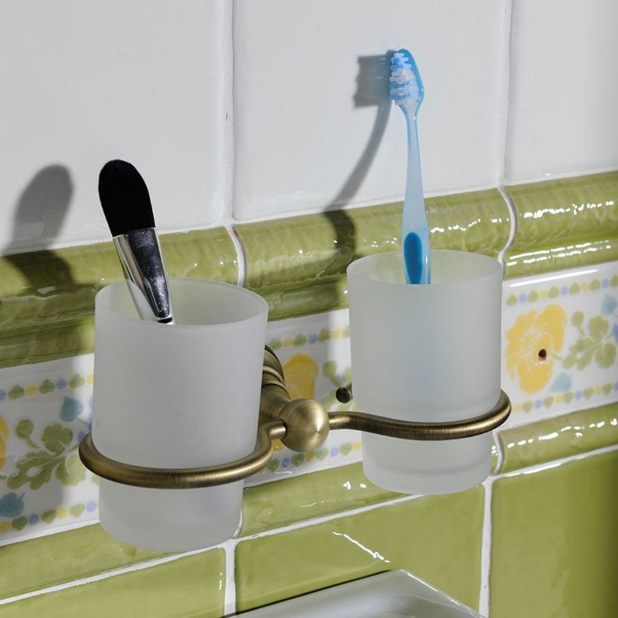 Стакан DIAMOND для зубных щеток (2шт.), стекло мат. с двойным держателем, бронза, Sapho, артикул 1318-05