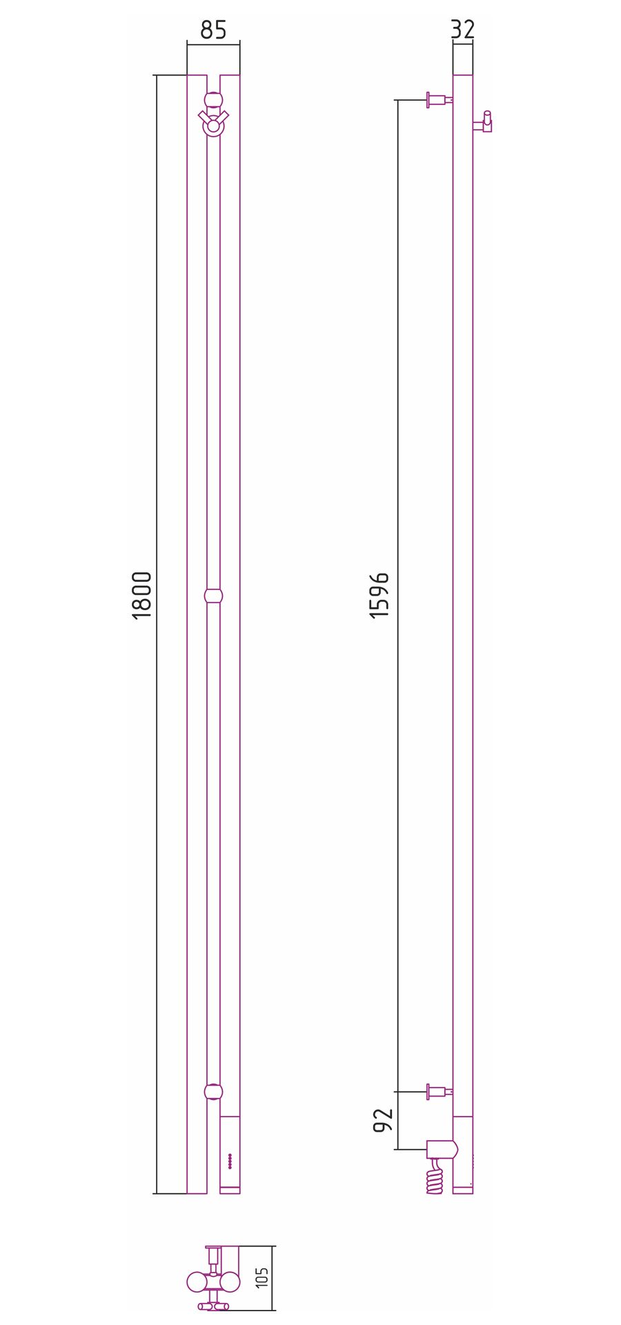 Полотенцесушитель электрический НЮАНС 3.0 1800 правый (Состаренная бронза)