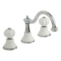 OLIVIA Смеситель для раковины на 3 отв. излив "змейка", дон.клап."click-clack", бел./хром