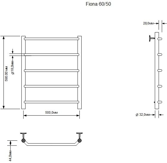 Полотенцесушитель водяной Aquanet Fiona 600x500, хром Полотенцесушитель водяной Aquanet Fiona 600x500, хром