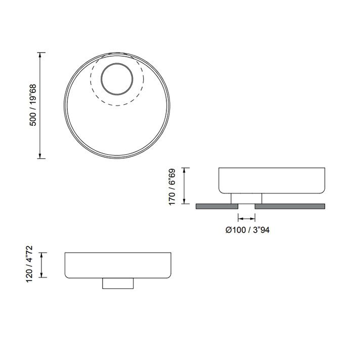 MOMA OYSTER Раковина Ø500 мм., для установки на столешницу, с донным клапаном, цвет белый матовый