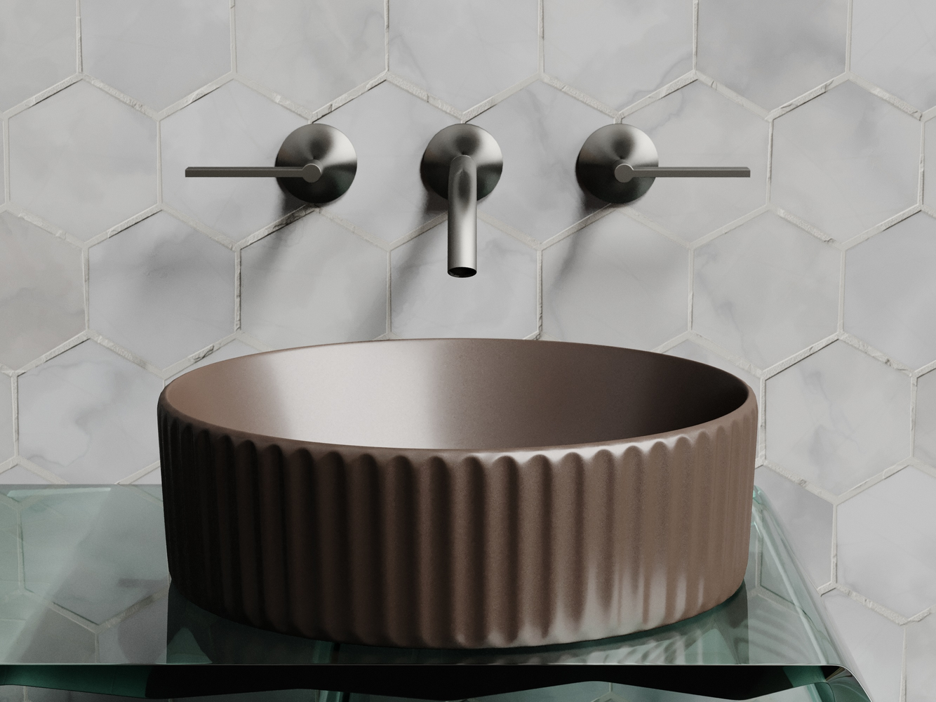 Умывальник чаша накладная круглая (цвет Темно-Коричневый Матовый) 360x360x115мм, артикул CN6057MDB