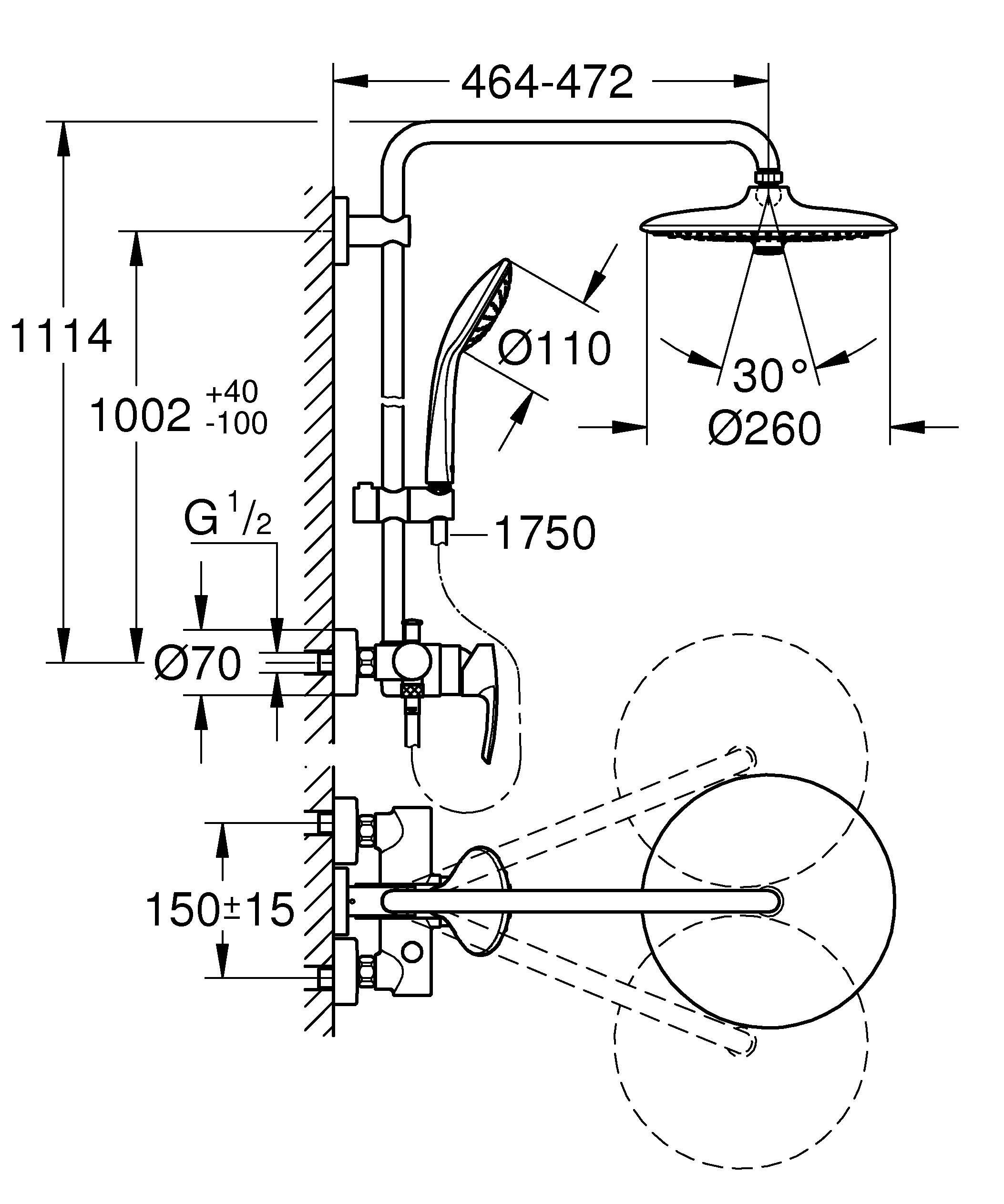 Душевая система GROHE EUPHORIA 27473002 (хром, металл/пластик, 175-см, круглая), шт, артикул 27473002